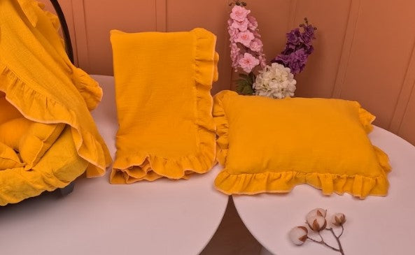 5 Parça Fırfırlı Avantajlı Set - 2 Katlı Organik Muslin Hardal