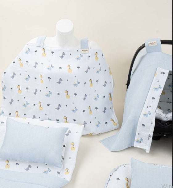 18 Parça Full Set - Çift Taraflı - Bebe Mavi Muslin - Dino