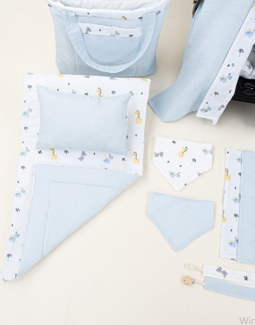 14 Parça Avantajlı Set - Çift Taraflı - Bebe Mavisi Muslin - Dino