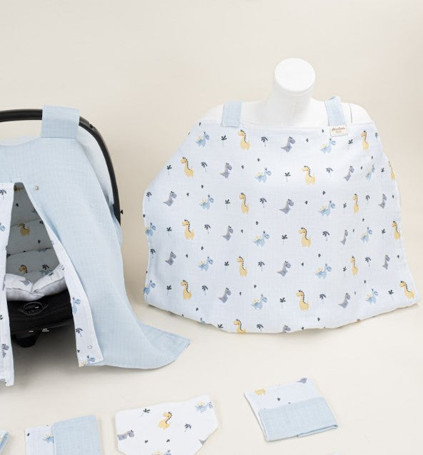 11 Parça Avantajlı Set - Çift Taraflı - Bebe Mavisi Muslin - Dino