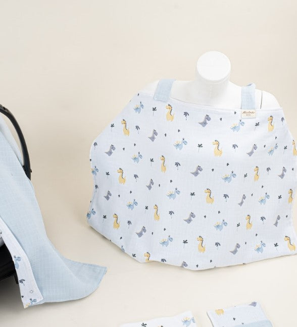 9 Parça Avantajlı Set - Çift Taraflı - Bebe Mavi Muslin - Dino