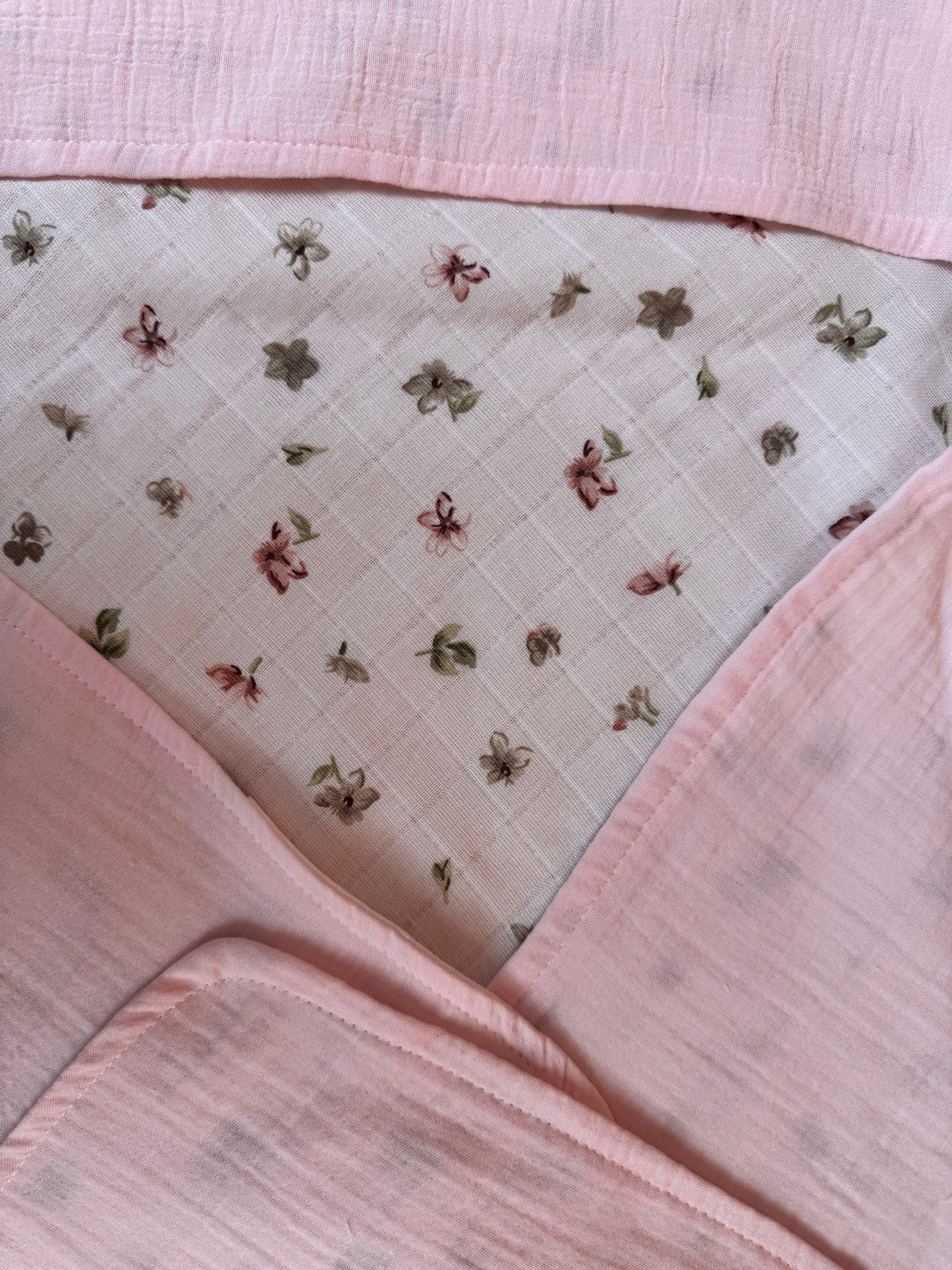 Muslin Kundak - İki Katlı Muslin Bebe Pembe - Çiçek