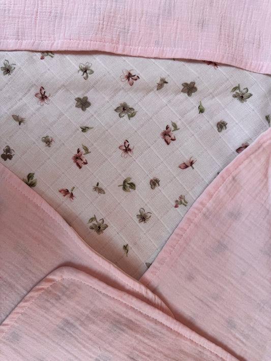 Muslin Kundak - İki Katlı Muslin Bebe Pembe - Çiçek