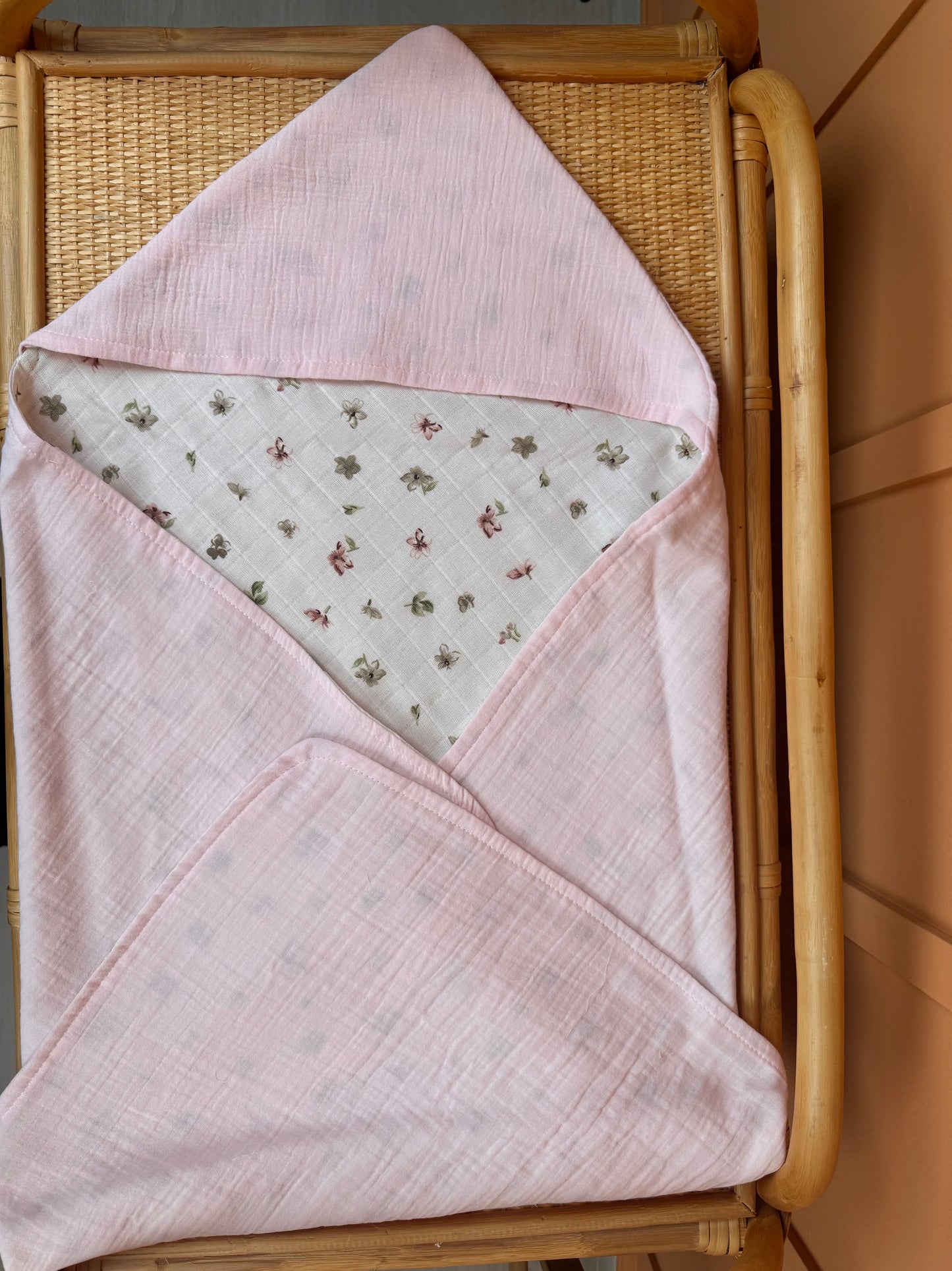 Muslin Kundak - İki Katlı Muslin Bebe Pembe - Çiçek