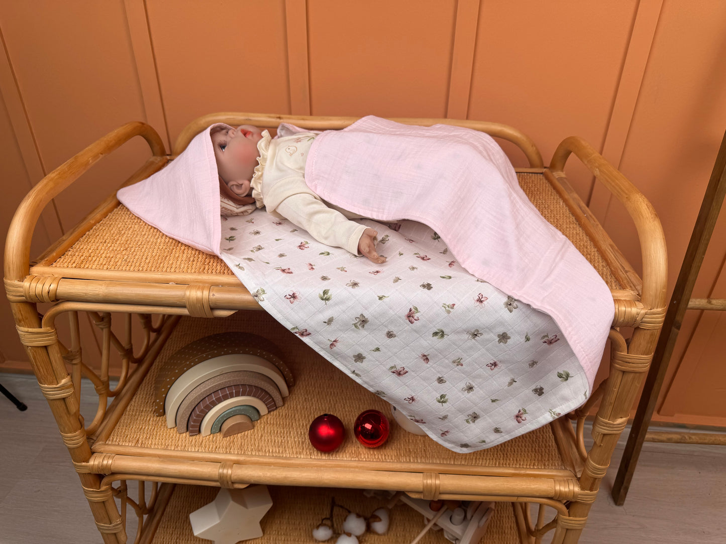 Muslin Kundak - İki Katlı Muslin Bebe Pembe - Çiçek