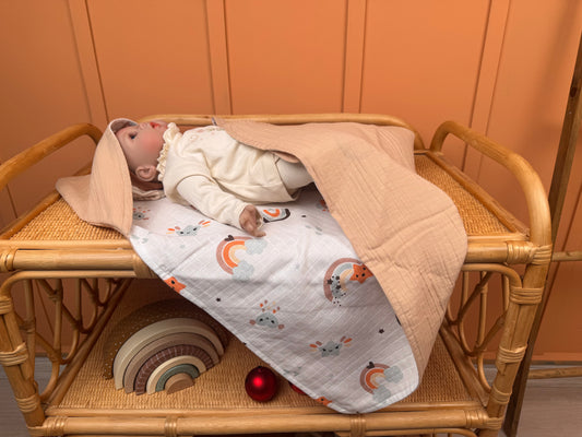 Muslin Kundak - İki Katlı Muslin Bej - Turuncu Gökkuşağı