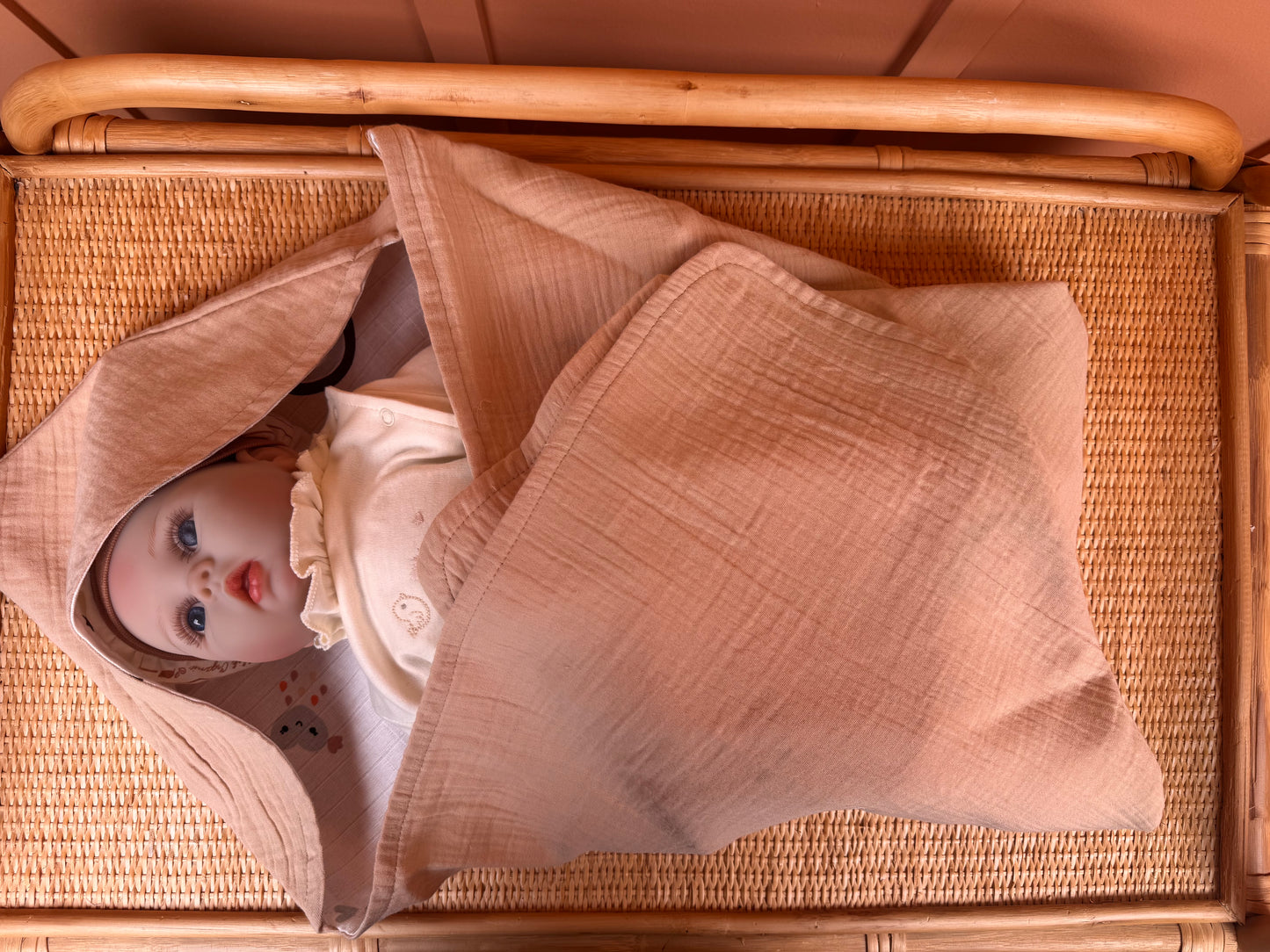 Muslin Kundak - İki Katlı Muslin Bej - Turuncu Gökkuşağı