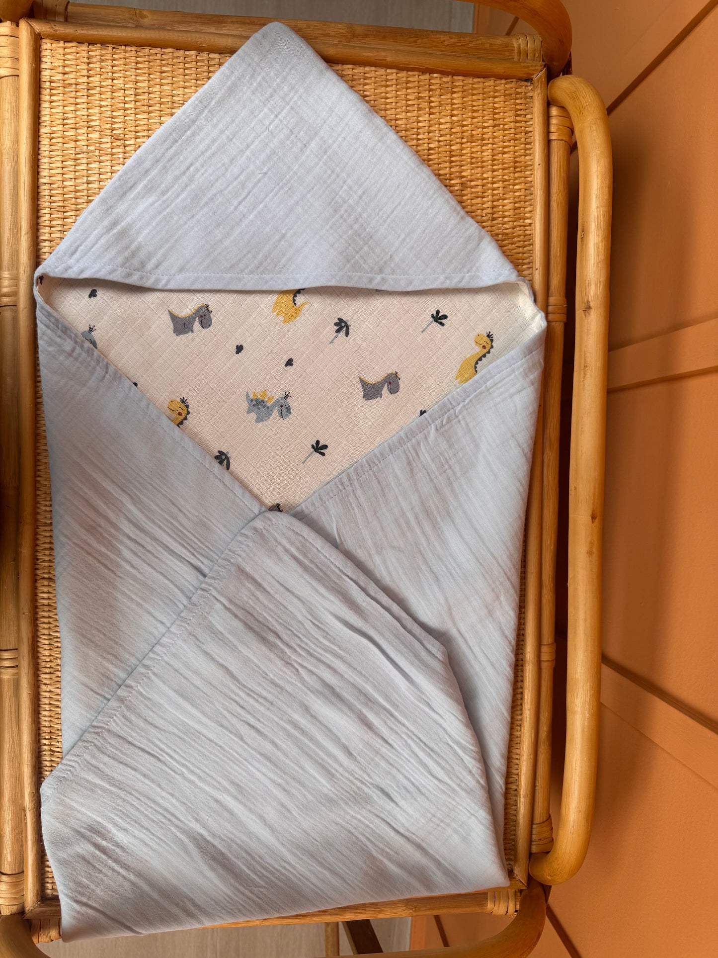 Muslin Kundak - İki Katlı Muslin Bebe Mavi - Dino