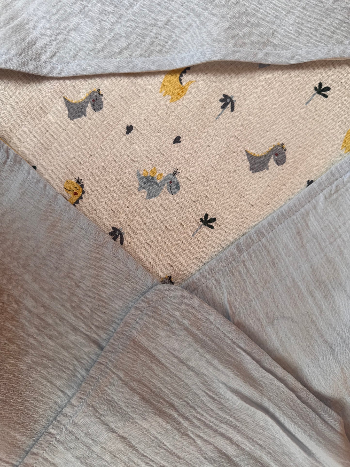 Muslin Kundak - İki Katlı Muslin Bebe Mavi - Dino