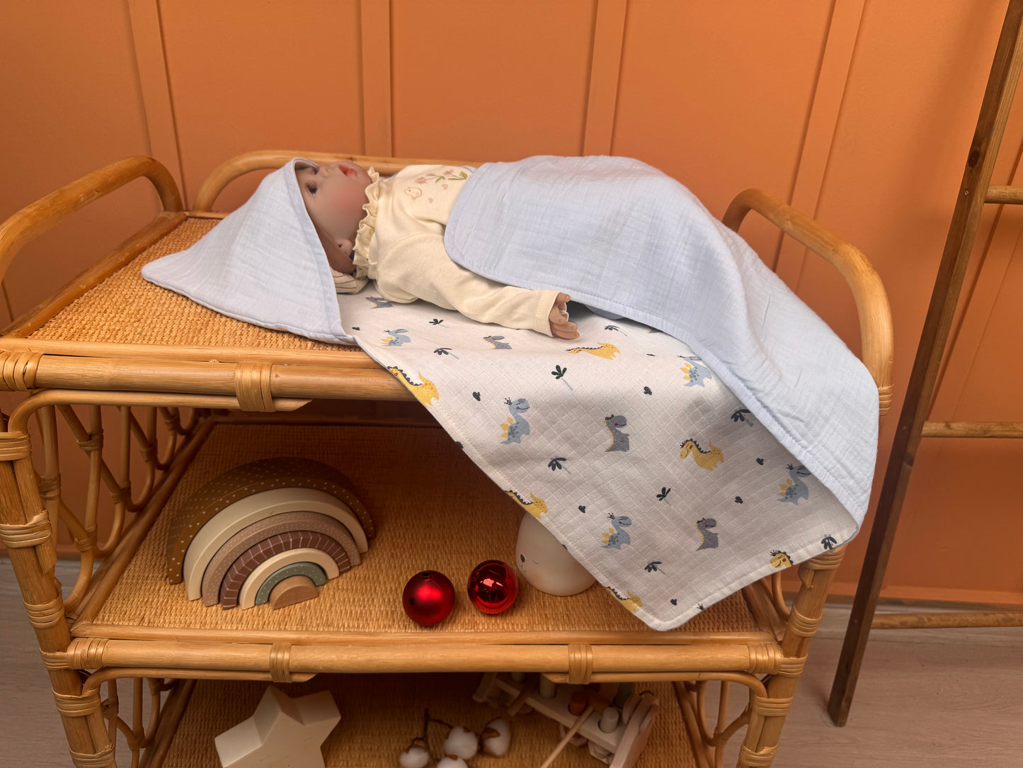 Muslin Kundak - İki Katlı Muslin Bebe Mavi - Dino