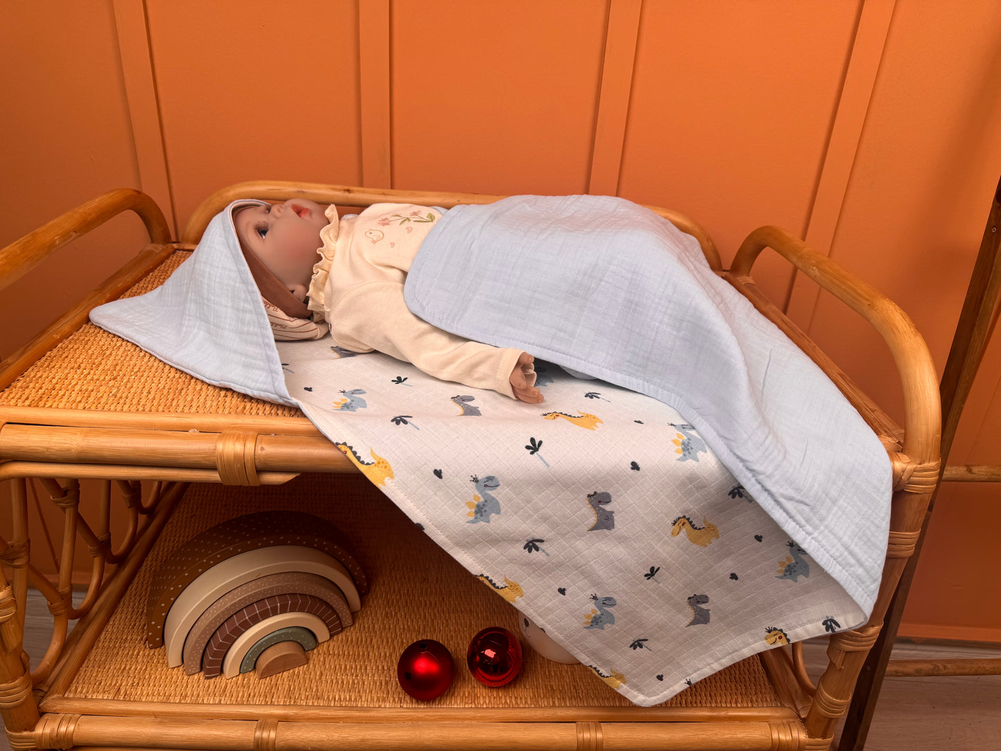 Muslin Kundak - İki Katlı Muslin Bebe Mavi - Dino