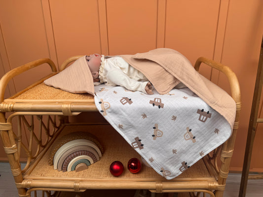 Muslin Kundak - İki Katlı Muslin Bej - Kahverengi Arabalar