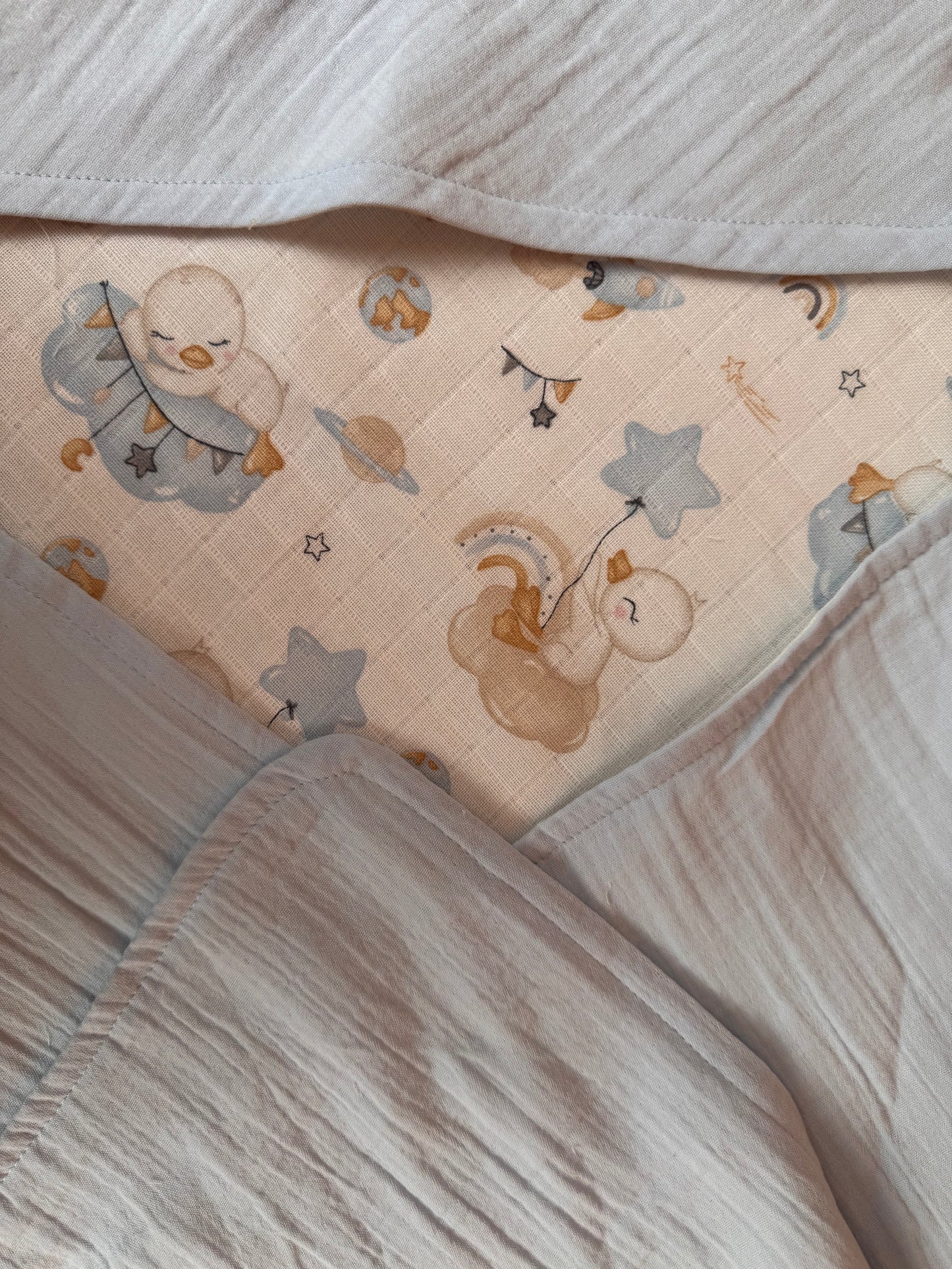 Muslin Kundak - İki Katlı Muslin Bebe mavi - Uykucu Ördek