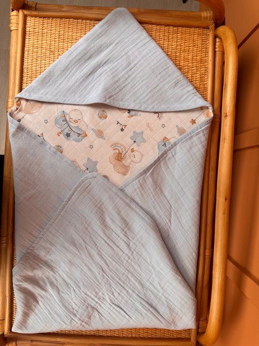 Muslin Kundak - İki Katlı Muslin Bebe mavi - Uykucu Ördek