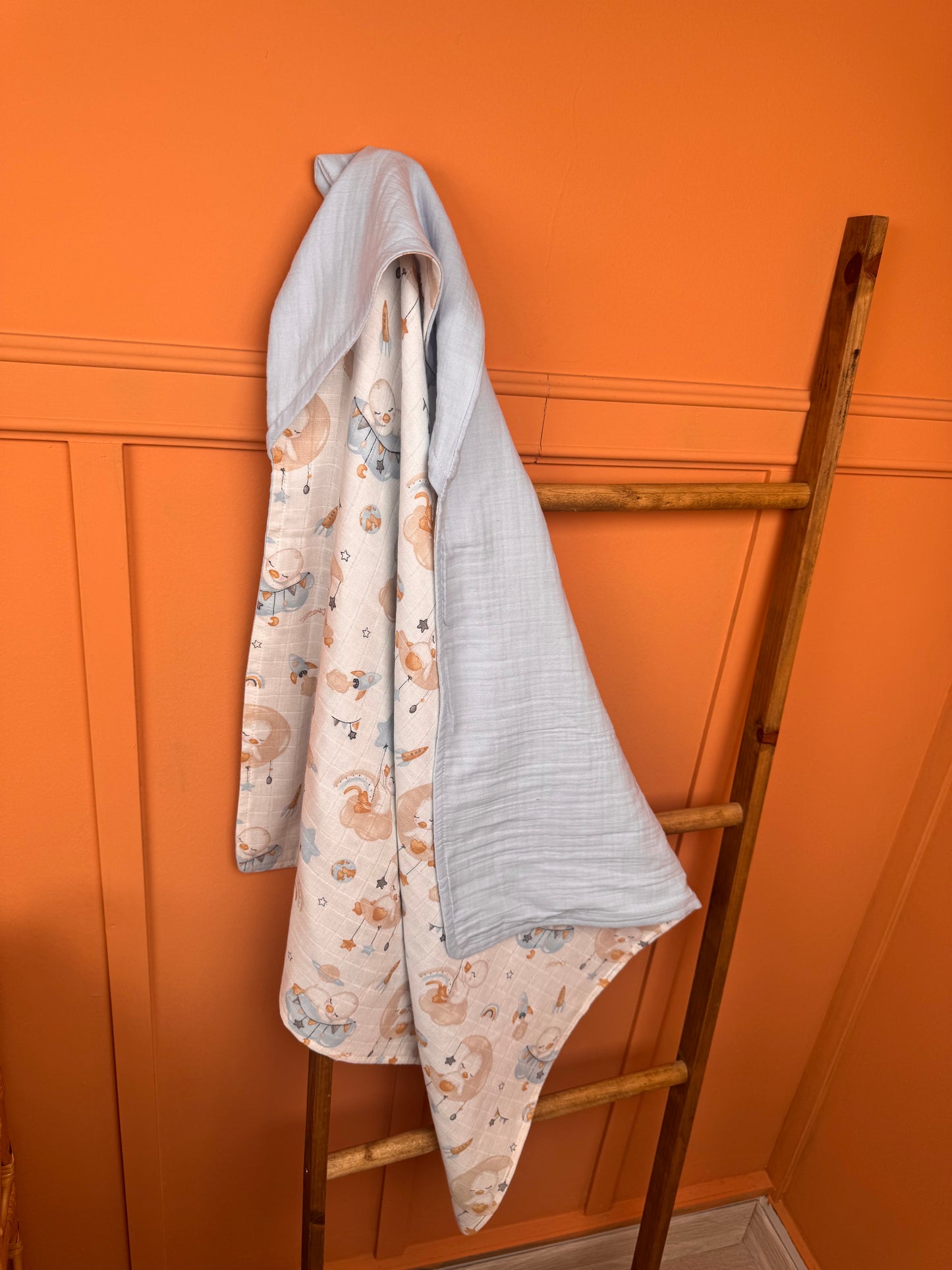 Muslin Kundak - İki Katlı Muslin Bebe mavi - Uykucu Ördek