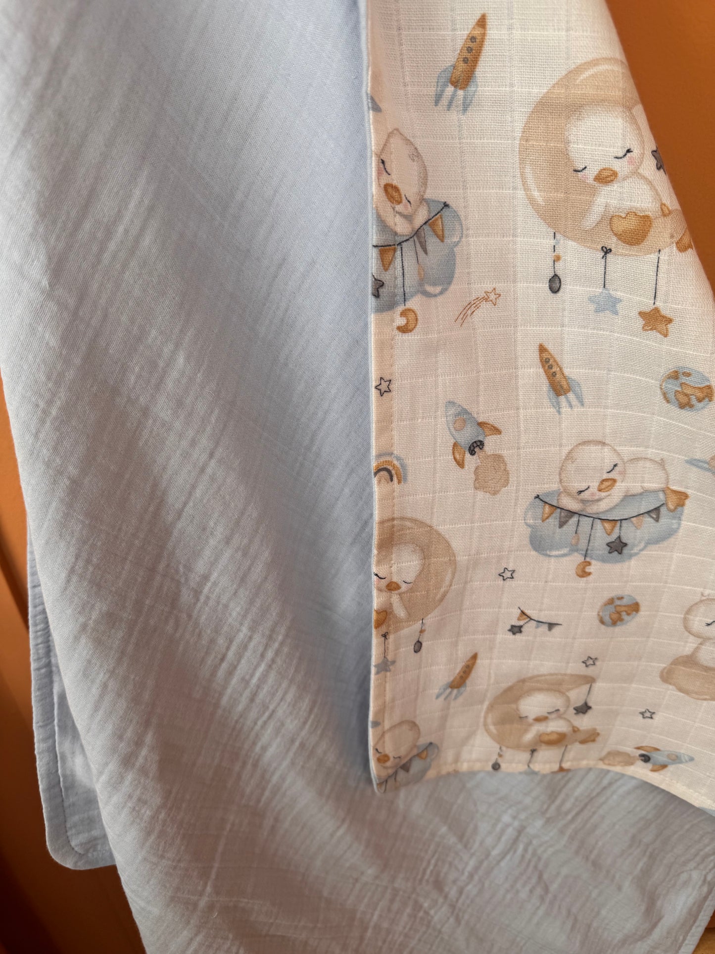 Muslin Kundak - İki Katlı Muslin Bebe mavi - Uykucu Ördek