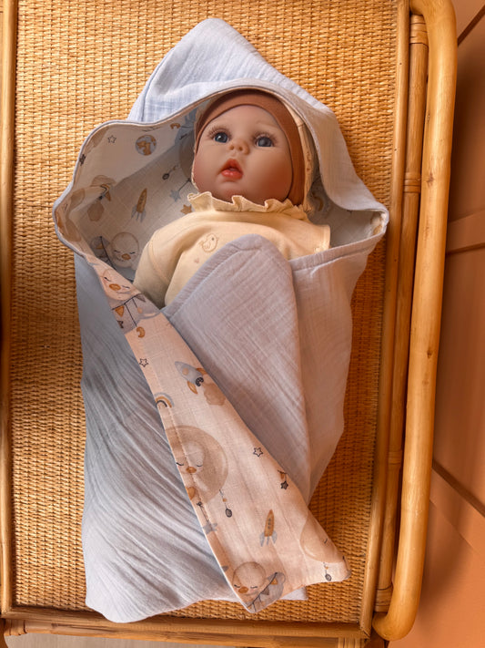 Muslin Kundak - İki Katlı Muslin Bebe mavi - Uykucu Ördek