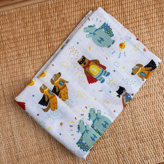 3lü Set - Müslin Örtü - Sarı Gemi / Süper Kahramanlar / Tropikal Panda