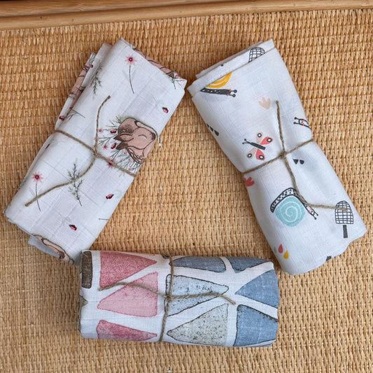 3lü Set - Müslin Örtü - Salyangoz / Retro / Uykucu Ceylan