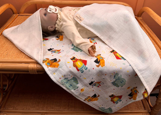 Muslin Kundak - Beyaz Muslin - Süper Kahramanlar