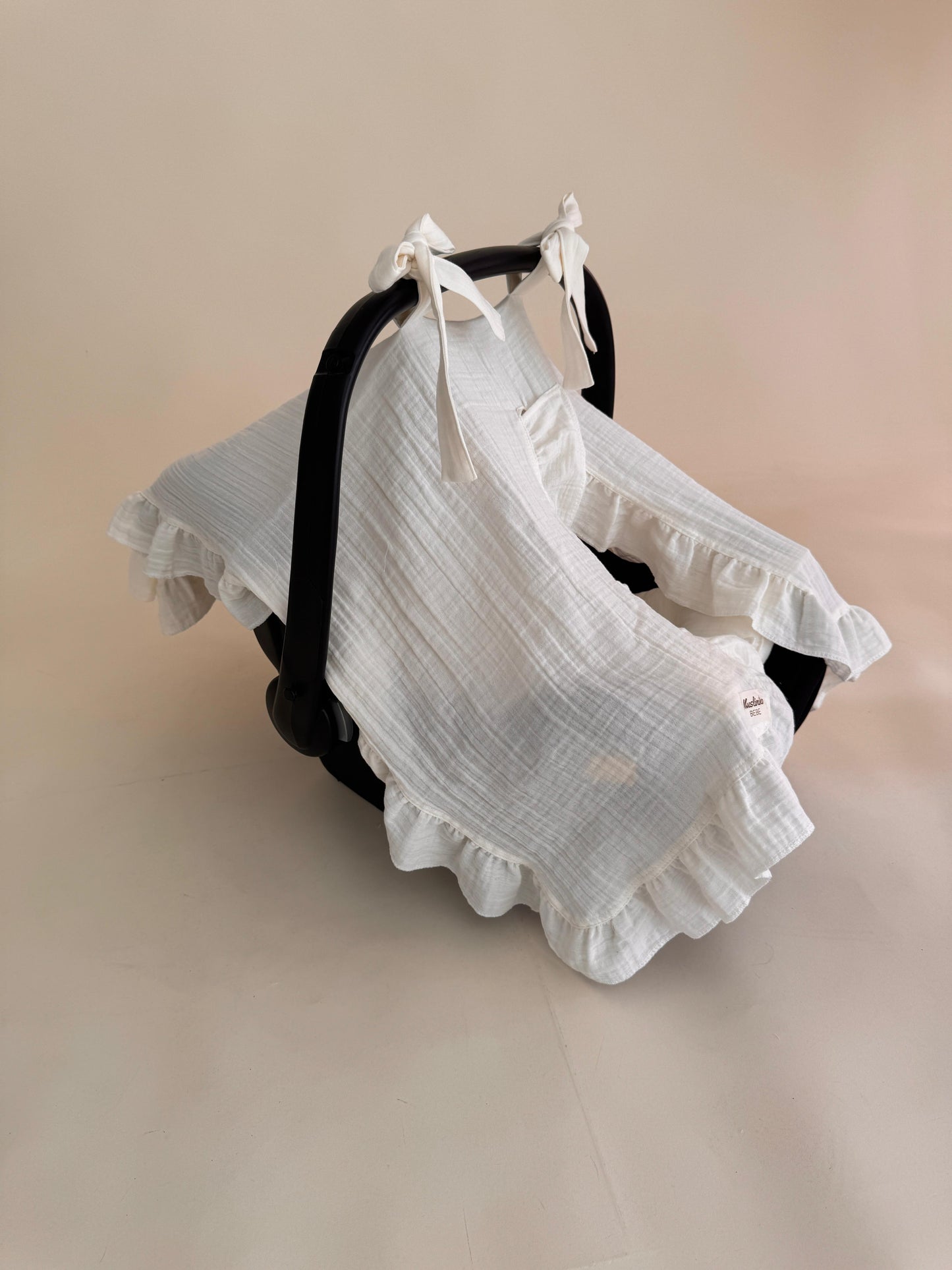 Fırfırlı Puset Örtüsü ve Minderi - 2 Katlı Organik Muslin Krem