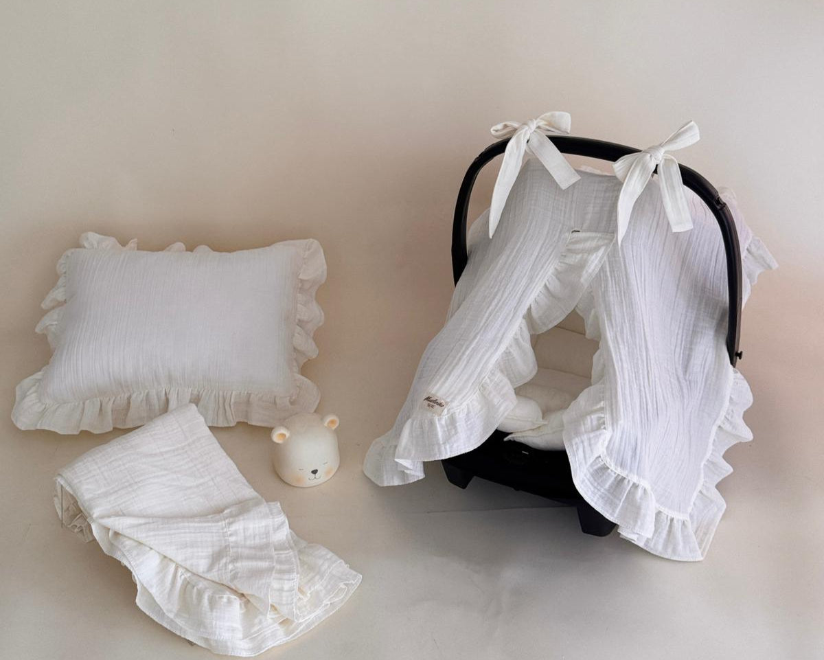 4 Parça Fırfırlı 2 Katlı Organik muslin Avantajlı Set - krem