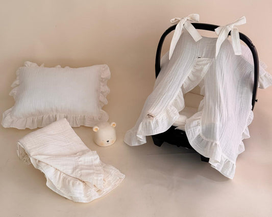 4 Parça Fırfırlı 2 Katlı Organik muslin Avantajlı Set - krem