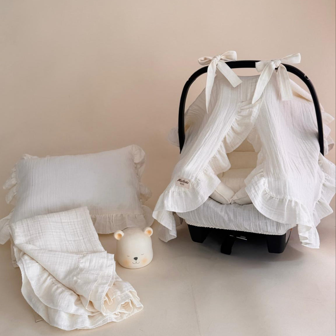 5 Parça Fırfırlı Avantajlı Set - 2 Katlı Organik muslin krem