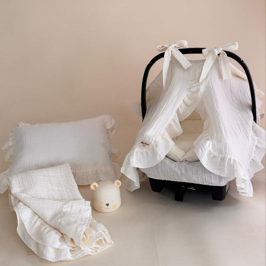5 Parça Fırfırlı Avantajlı Set - 2 Katlı Organik muslin krem