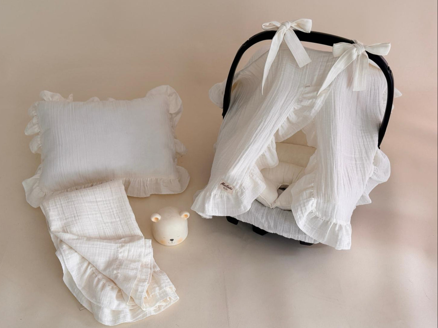 5 Parça Fırfırlı Avantajlı Set - 2 Katlı Organik muslin krem