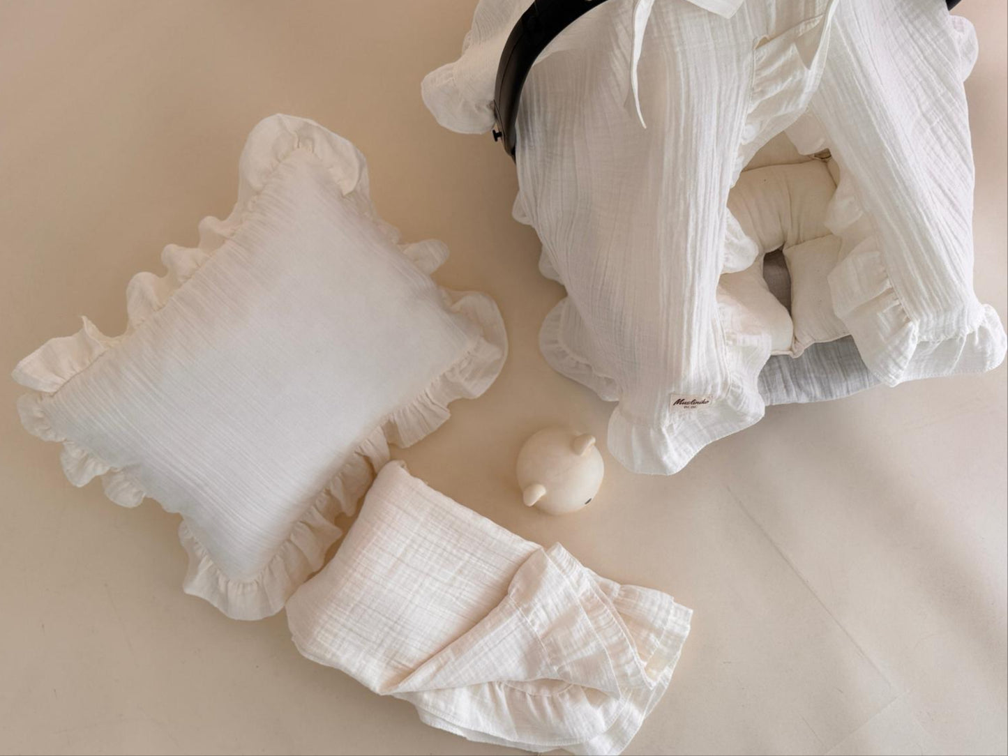 5 Parça Fırfırlı Avantajlı Set - 2 Katlı Organik muslin krem