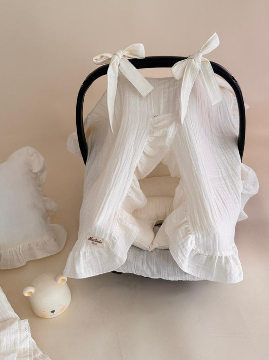 5 Parça Fırfırlı Avantajlı Set - 2 Katlı Organik muslin krem