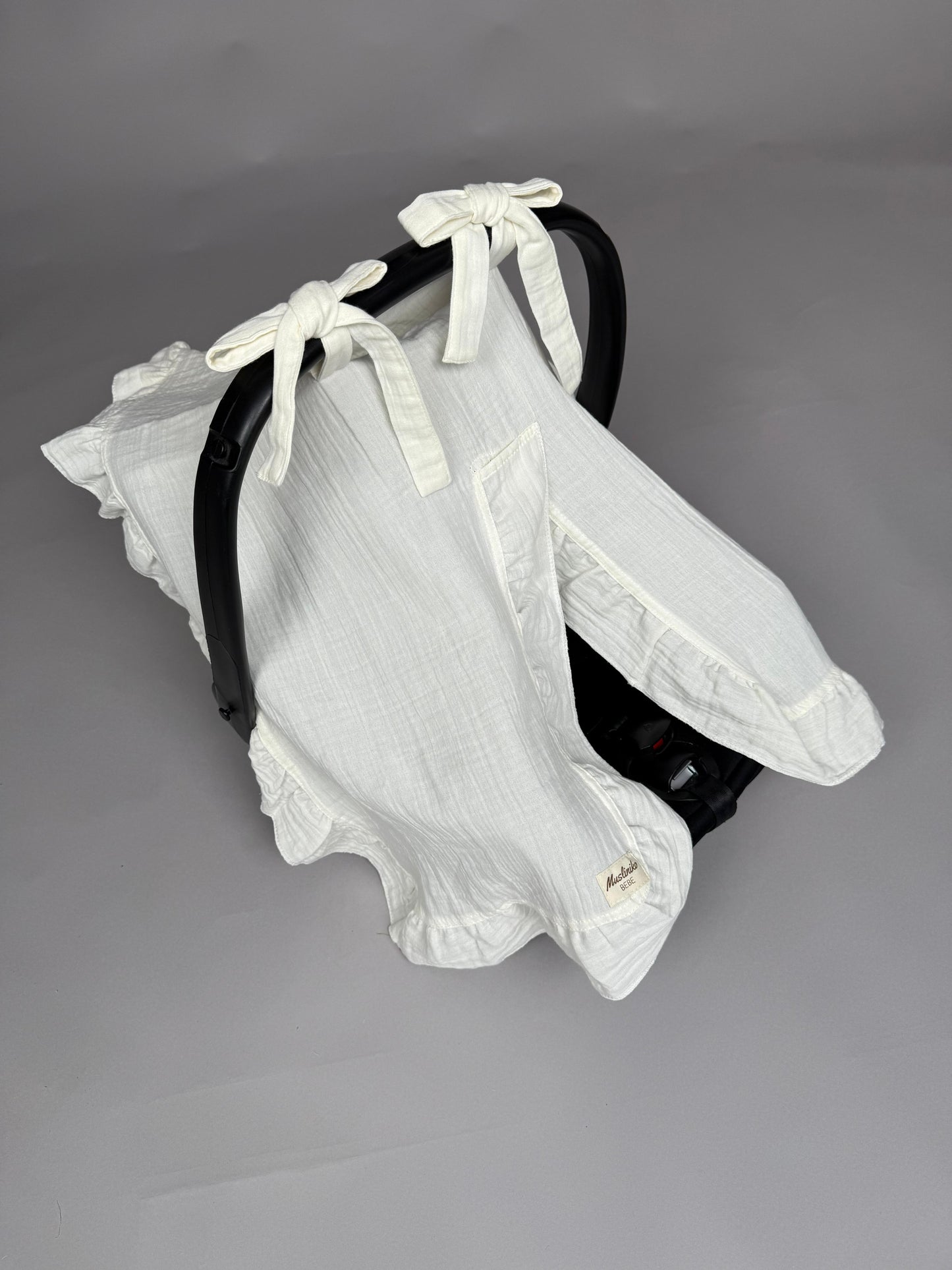 fırfırlı Puset örtüsü - 2 Katlı Organik Muslin Krem