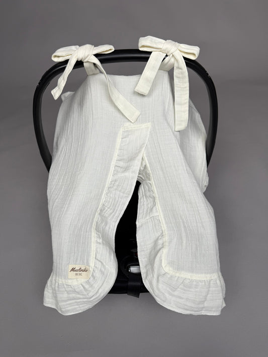 fırfırlı Puset örtüsü - 2 Katlı Organik Muslin Krem