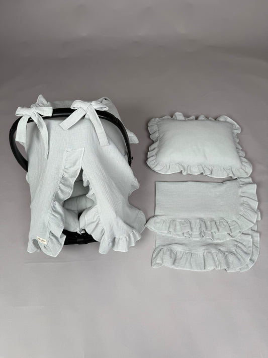 4 Parça Fırfırlı 2 Katlı Organik muslin Avantajlı Set - Gri