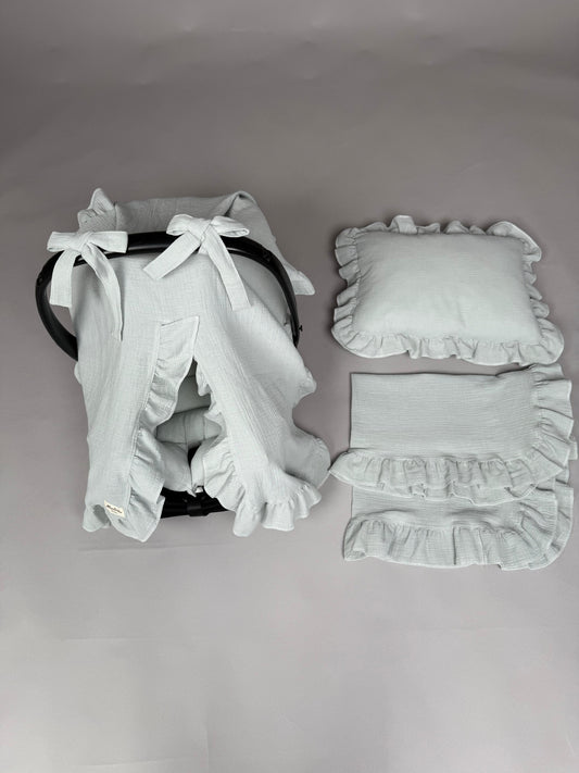 4 Parça Fırfırlı 2 Katlı Organik muslin Avantajlı Set - Gri