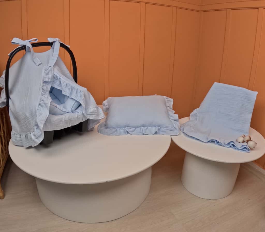 5 Parça Fırfırlı Avantajlı Set - 2 Katlı Organik Muslin Bebe Mavi