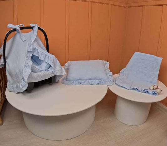 5 Parça Fırfırlı Avantajlı Set - 2 Katlı Organik Muslin Bebe Mavi