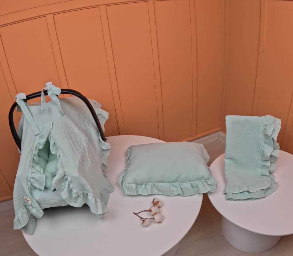 5 Parça Fırfırlı Avantajlı Set - 2 Katlı Organik Muslin Mint