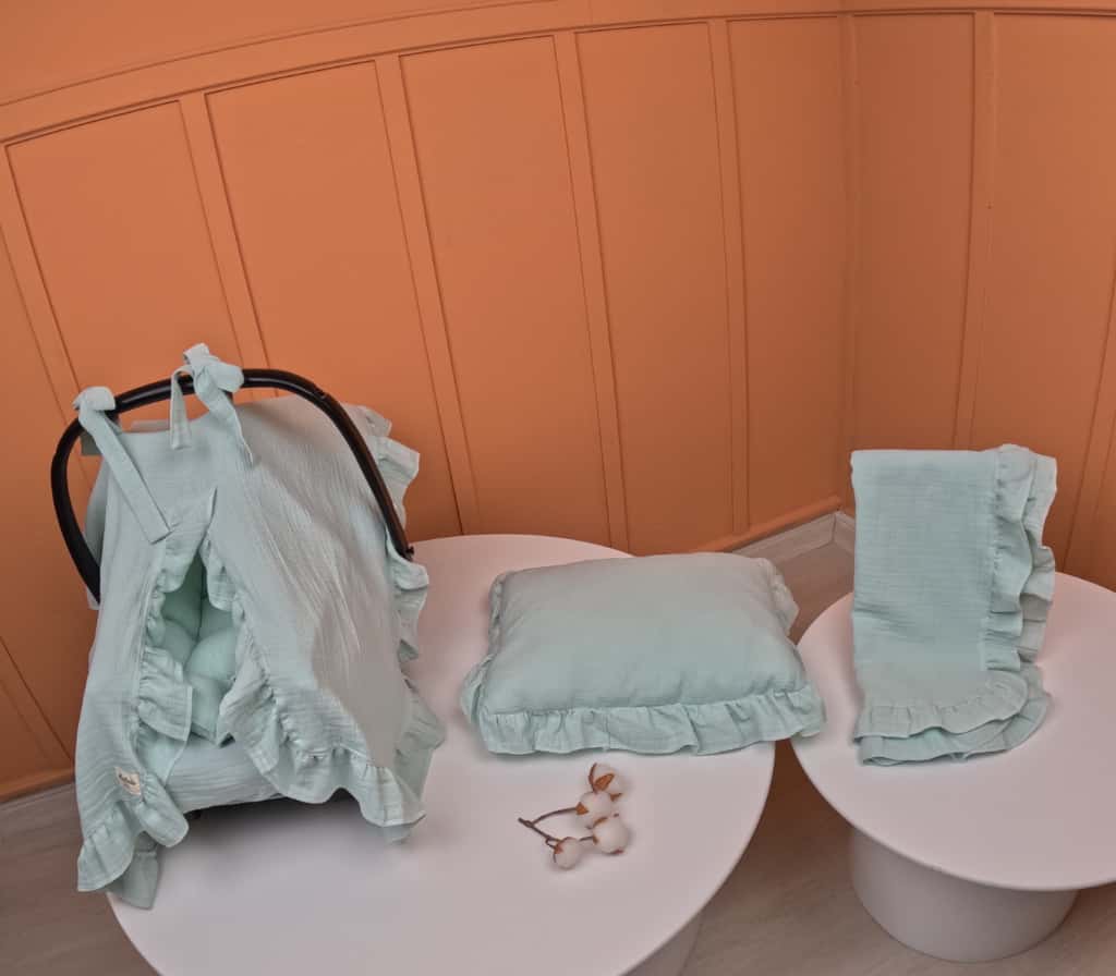 5 Parça Fırfırlı Avantajlı Set - 2 Katlı Organik Muslin Mint