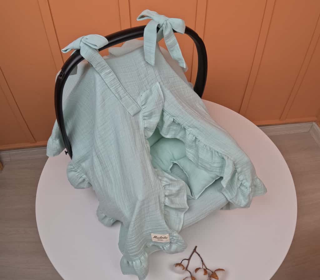 3'lü fırfırlı Puset Seti - 2 Katlı Organik Muslin Mint