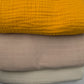 3 lü Bebek Muslin Battaniye Set - Dört Katlı Püsküllü Hardal - İki Katlı Krem - Tek Katlı Kumsal Beji