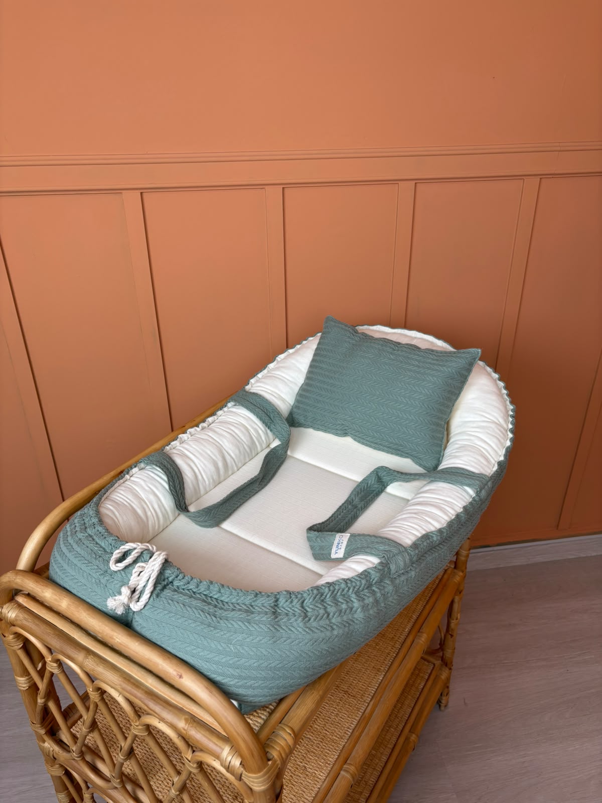 İndirimli Ürün - Babynest Yatak ve Yastık - Koyu Yeşil Örgü - Krem Muslin