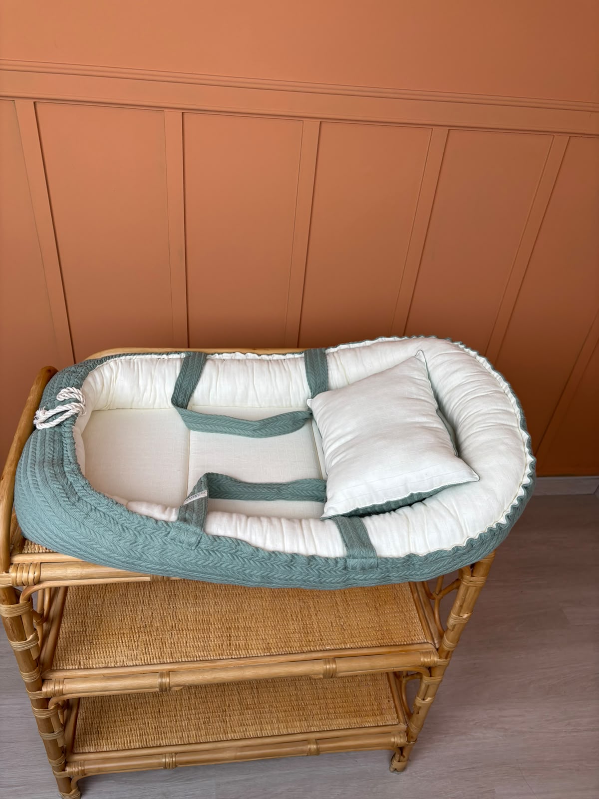 İndirimli Ürün - Babynest Yatak ve Yastık - Koyu Yeşil Örgü - Krem Muslin