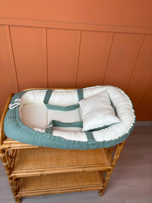 İndirimli Ürün - Babynest Yatak ve Yastık - Koyu Yeşil Örgü - Krem Muslin