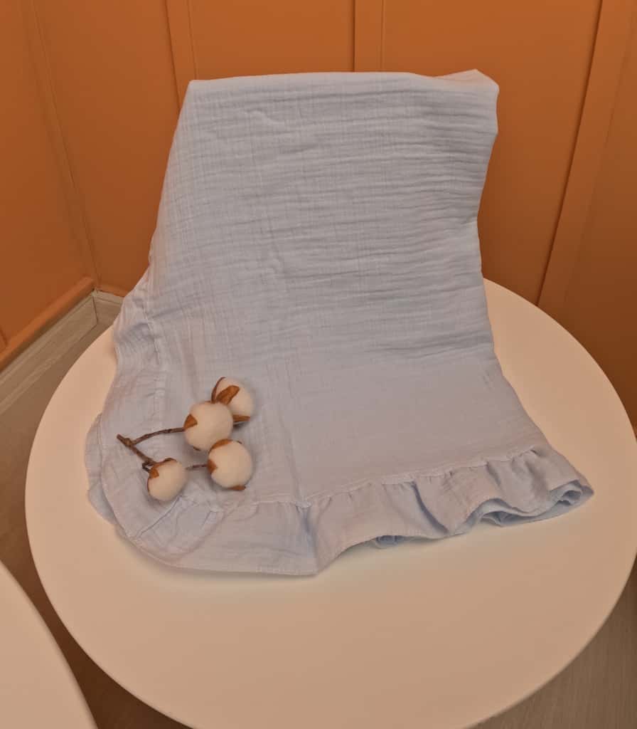 5 Parça Fırfırlı Avantajlı Set - 2 Katlı Organik Muslin Bebe Mavi