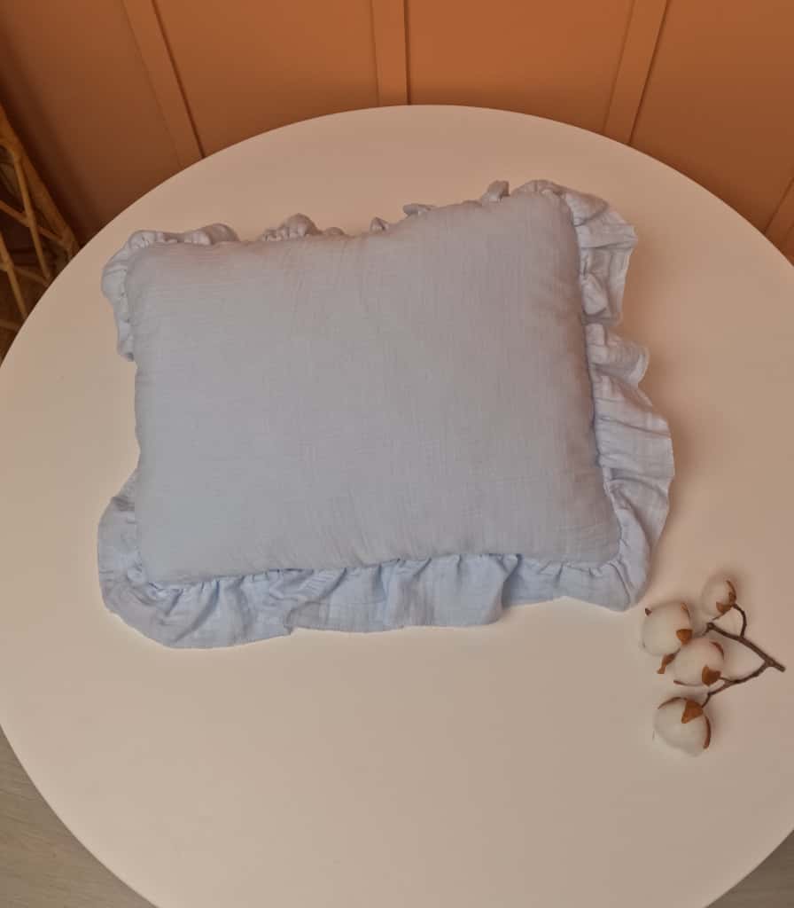 5 Parça Fırfırlı Avantajlı Set - 2 Katlı Organik Muslin Bebe Mavi