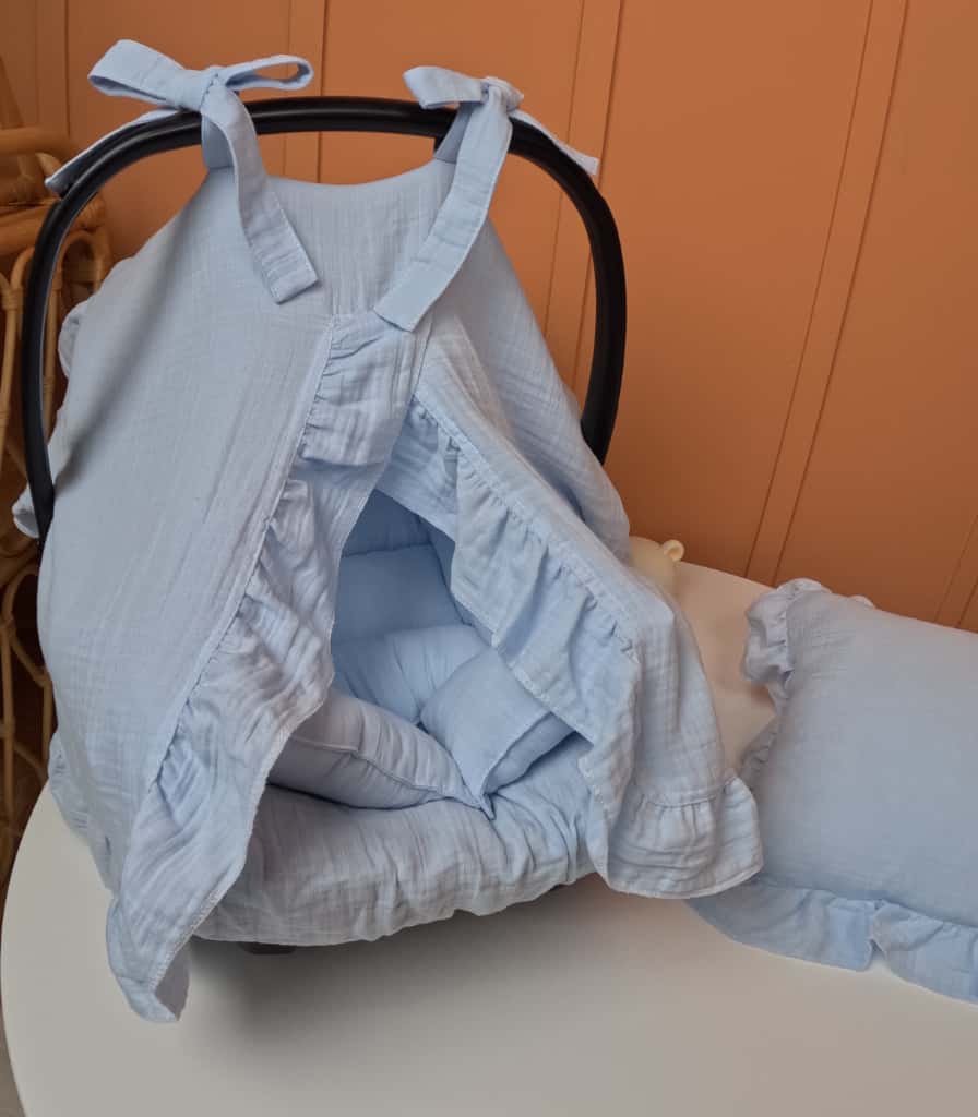 5 Parça Fırfırlı Avantajlı Set - 2 Katlı Organik Muslin Bebe Mavi