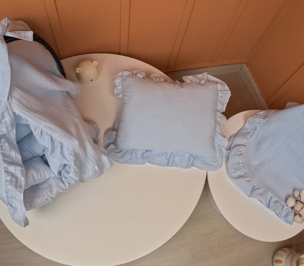 5 Parça Fırfırlı Avantajlı Set - 2 Katlı Organik Muslin Bebe Mavi