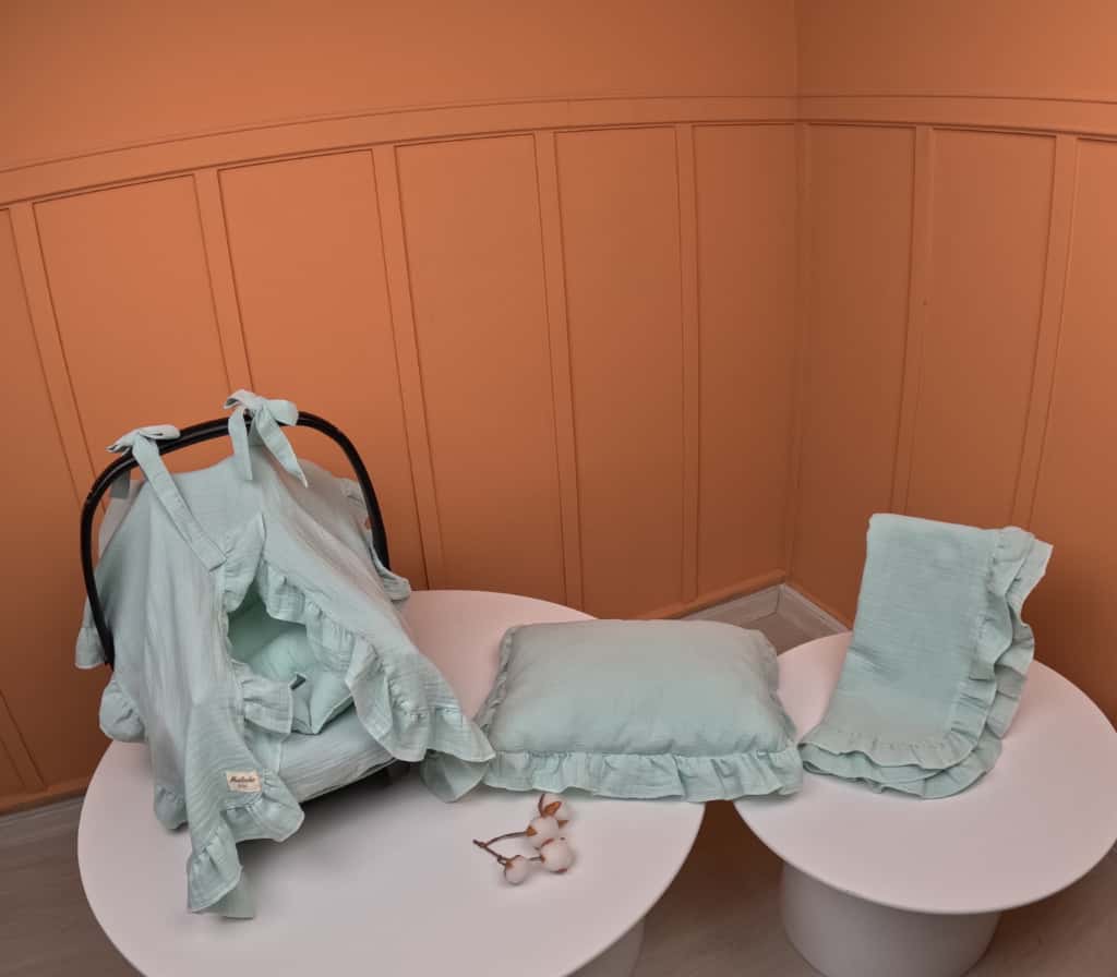 5 Parça Fırfırlı Avantajlı Set - 2 Katlı Organik Muslin Mint